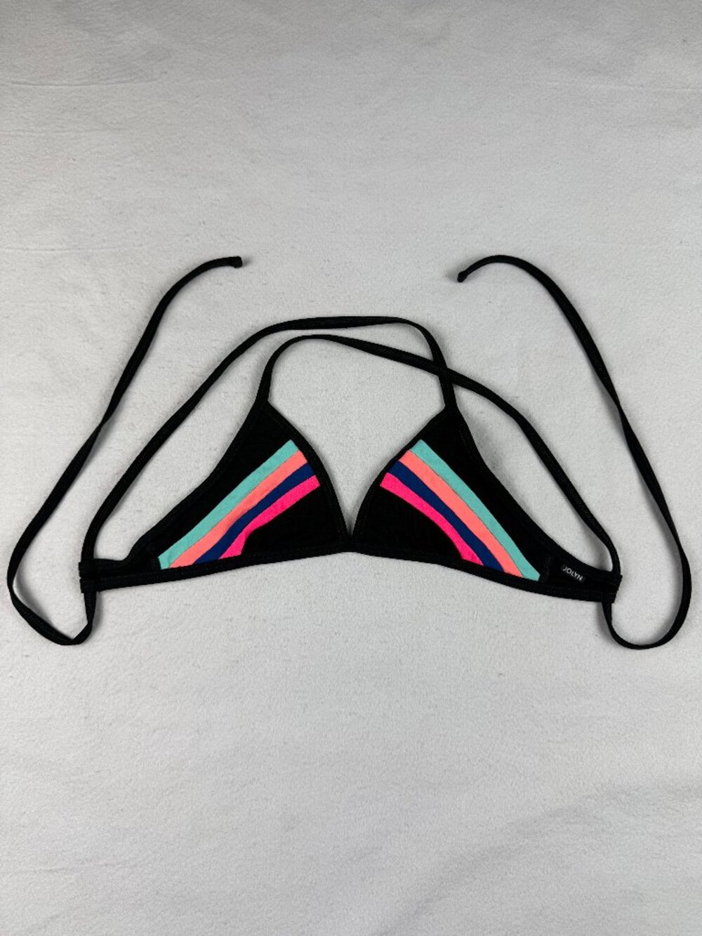 Jolyn "Collin" Multi-Color Stripe Black Bikini Top Size S